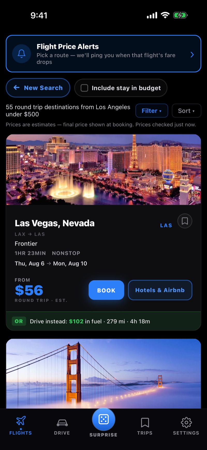 Flight results under your budget