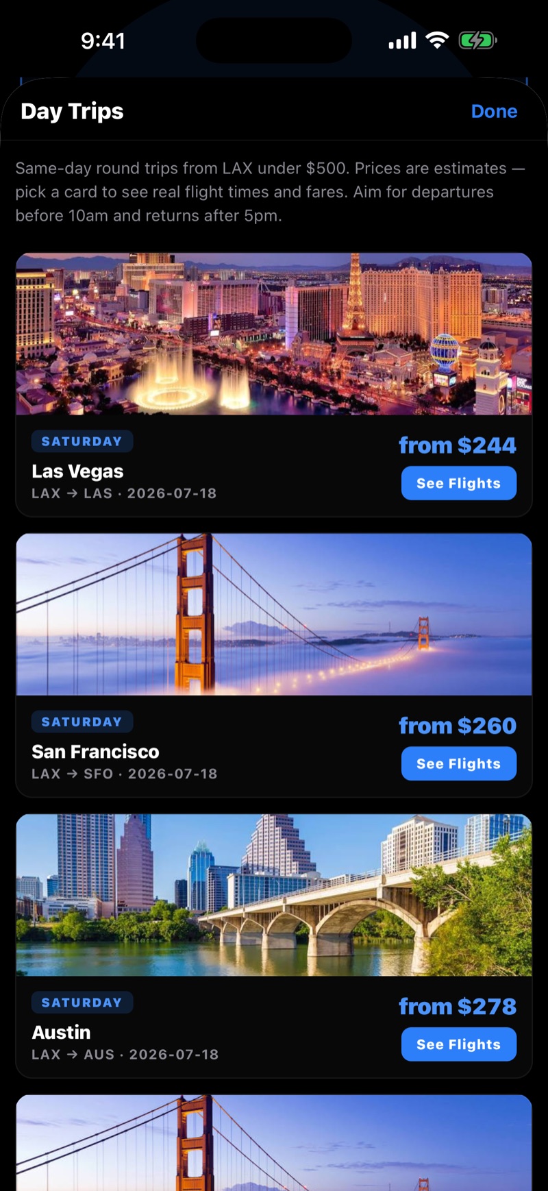 Same-day day-trip destinations